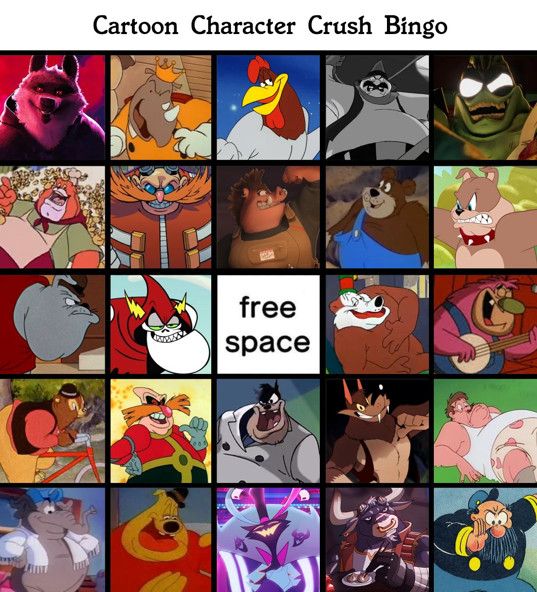 Alright, here's an updated version of Swordtee40's character crush bingo~!

How much did you get?
