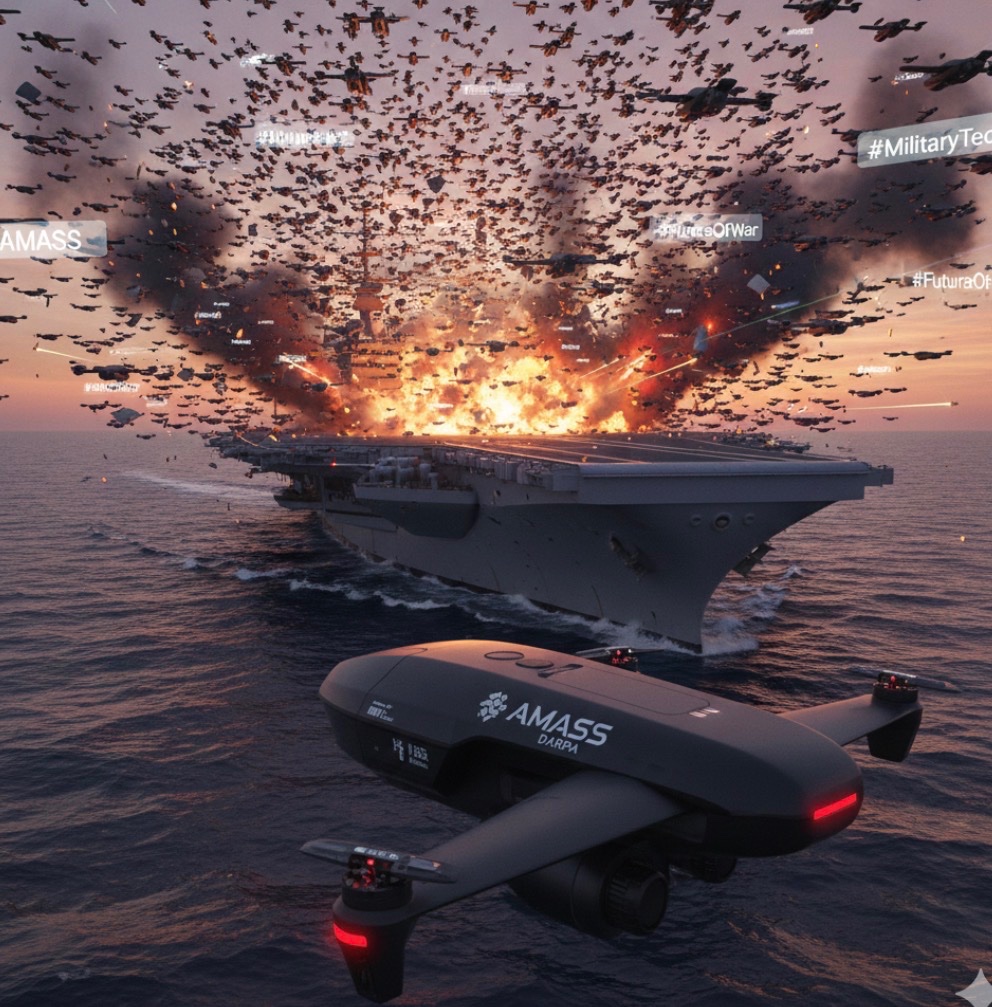 Az3rt1X's tweet image. L’AMASS (Autonomous Multi-Domain Adaptive Swarms-of-Swarms) est le projet monstrueux de la DARPA. L'idée est de lancer des milliers de drones qui se coordonnent tout seuls.
#AMASS #DARPA #FutureOfWar #MilitaryTech #SwarmIntelligence #AIイラスト