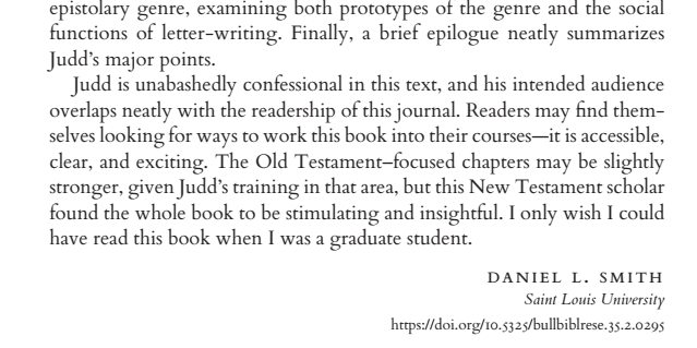 andrewdjudd's tweet photo. "I only wish I could have read this book when I was a graduate student" ☺️ awww...
Just saw this review of Modern Genre Theory in Bulletin for Biblical Research by Daniel Smith which says nice things and (more importantly for the review genre) nicely summarises the book https://t.co/kee2bv2rFO
