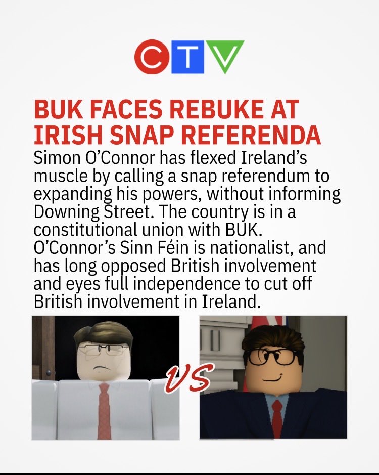🚨 BREAKING: Downing Street ‘caught off guard’ over one-hour referendum held in Ireland by Simon O’Connor’s nationalist post-Moorist government. 

This is another setback in what cabinet ministers close to the Prime Minister call a ‘great decline’ of BUK's foreign power.