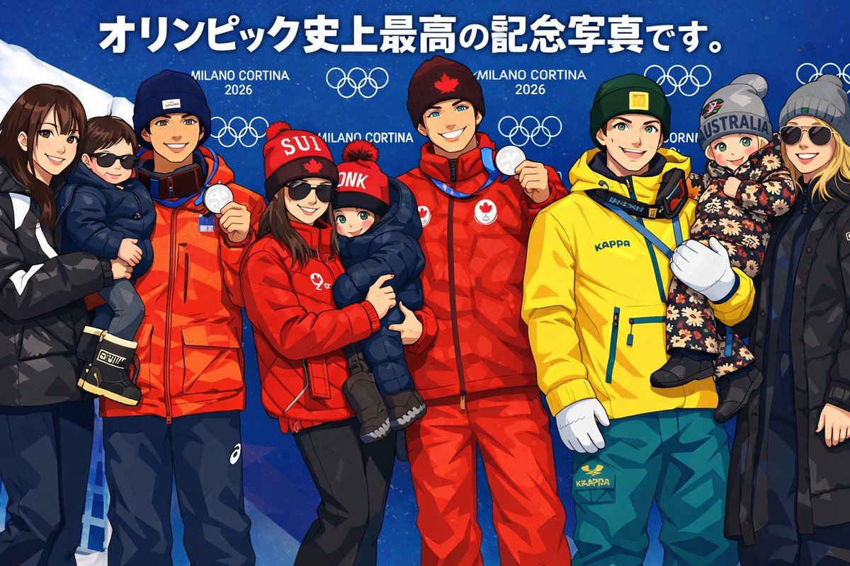 オリンピック史上、最高の記念写真
デュアルモーグルメダル獲得選手たちの家族写真

選手から父親に代わっている姿にほっこり
家族の力が最高のパフォーマンスに 
#コルティナ #オリンピック #デュアルモーグル  #堀島行真