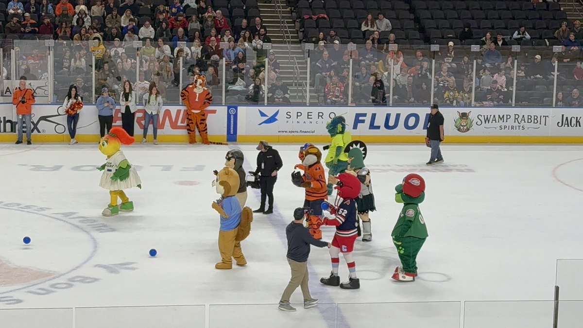 At the <a href="/SwampRabbits/">Greenville Swamp Rabbits</a> game this afternoon...they had a mascot vs kids game, missed opportunity for them to invite <a href="/OllyOtterSC/">Olly Otter ❇️</a>!! He definitely needed to be out there...lol...

Me <a href="/Denis15Sonia/">Sonia Hendrix</a>, and 10 of our friends up in here 103 if anyone else is here!!