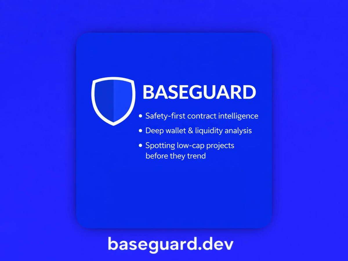 baseguardev's tweet image. Most people chase pumps.
Pros position early. 🟦

Baseguard.dev is built for both:
- Safety-first contract intelligence
- Deep wallet &amp;amp; liquidity analysis
- Spotting low-cap projects before they trend

Protect the downside.
Unlock the upside.

That’s real utility.
