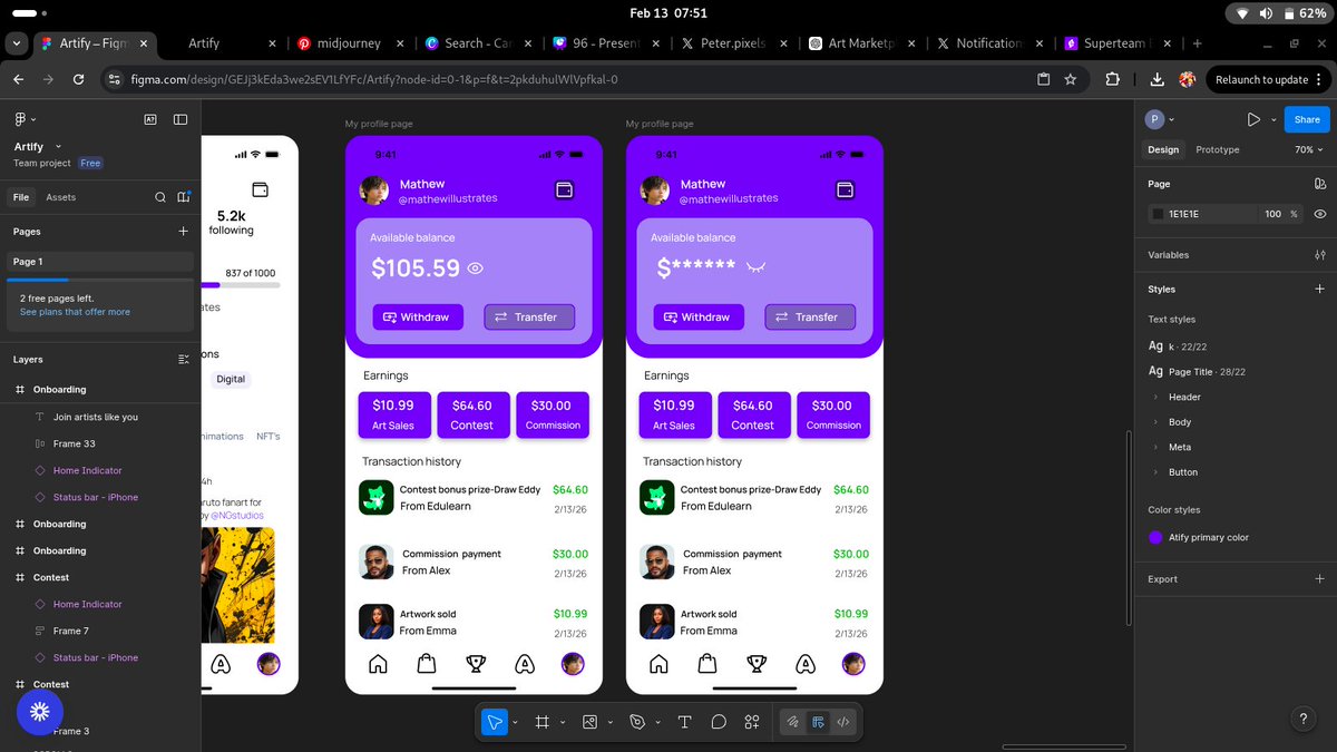 itspeterdev's tweet photo. Currently working on perfecting the user wallet for @officialArtify https://t.co/KhxgOpDJVA