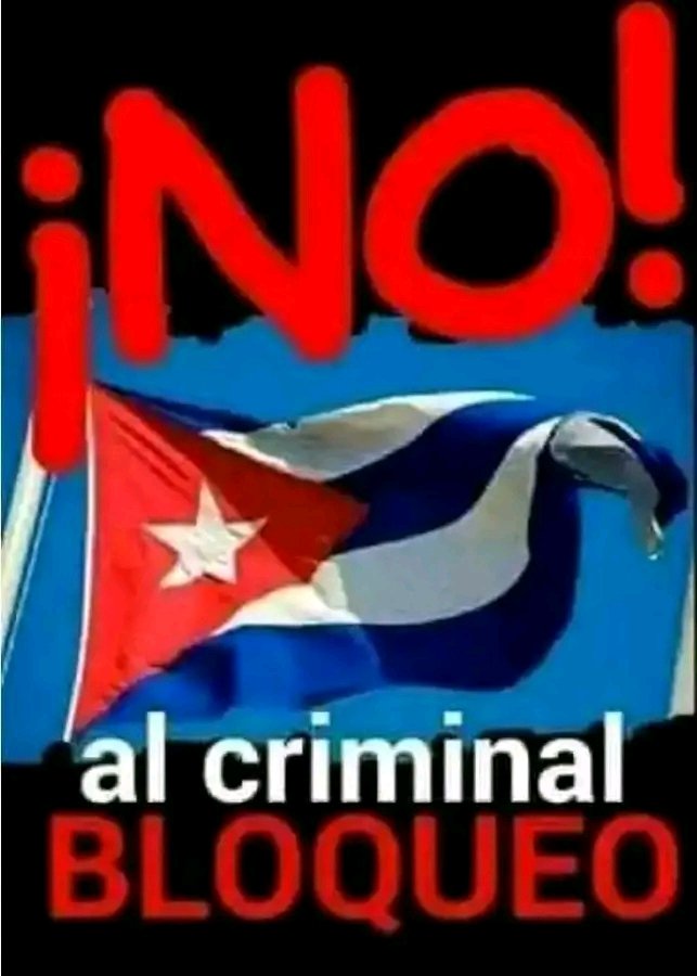 MaryCarmenPupo1's tweet photo. ¿Bloqueo Criminal o embargo?. Basta de eufemismo, es un bloqueo inhumano y genocida que busca doblegar al pueblo cubano por hambre y necesidades.
#TumbaElBloqueoGenocida 
#CubaVencerá 
#LaHabanaDeTodos 
@IzquierdoAlons1 https://t.co/6ObiC6fmdT