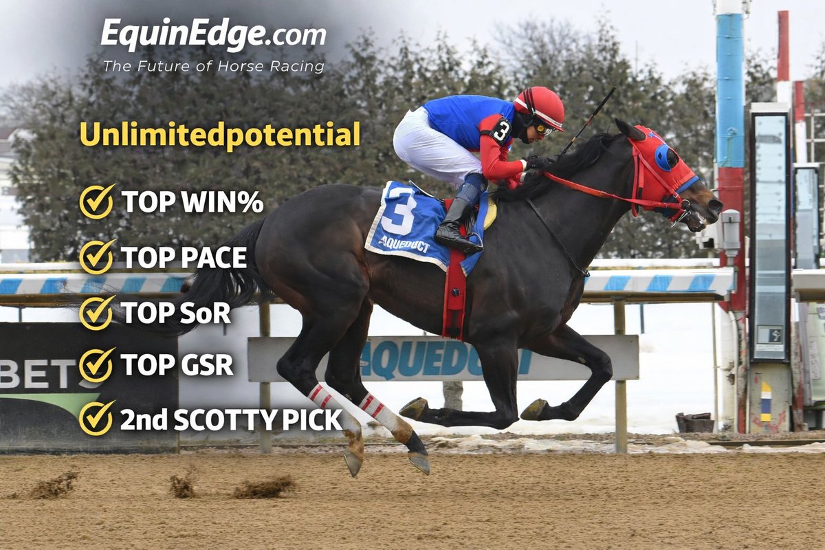 EquinEdge's tweet image. WOW! 💪
Unlimitedpotential scores in race 4 at #Aqueduct paying $8.40 to win! 🏇💥

Top Win%, Pace, SoR, GSR — and 2nd Scotty Pick.
EquinEdge.com — The Future of Horse Racing
#HorseRacing #Handicapping #EquinEdge