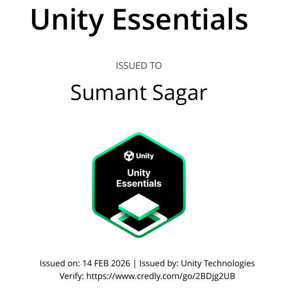 Just completed the Unity Essentials Pathway by Unity Technologies ...