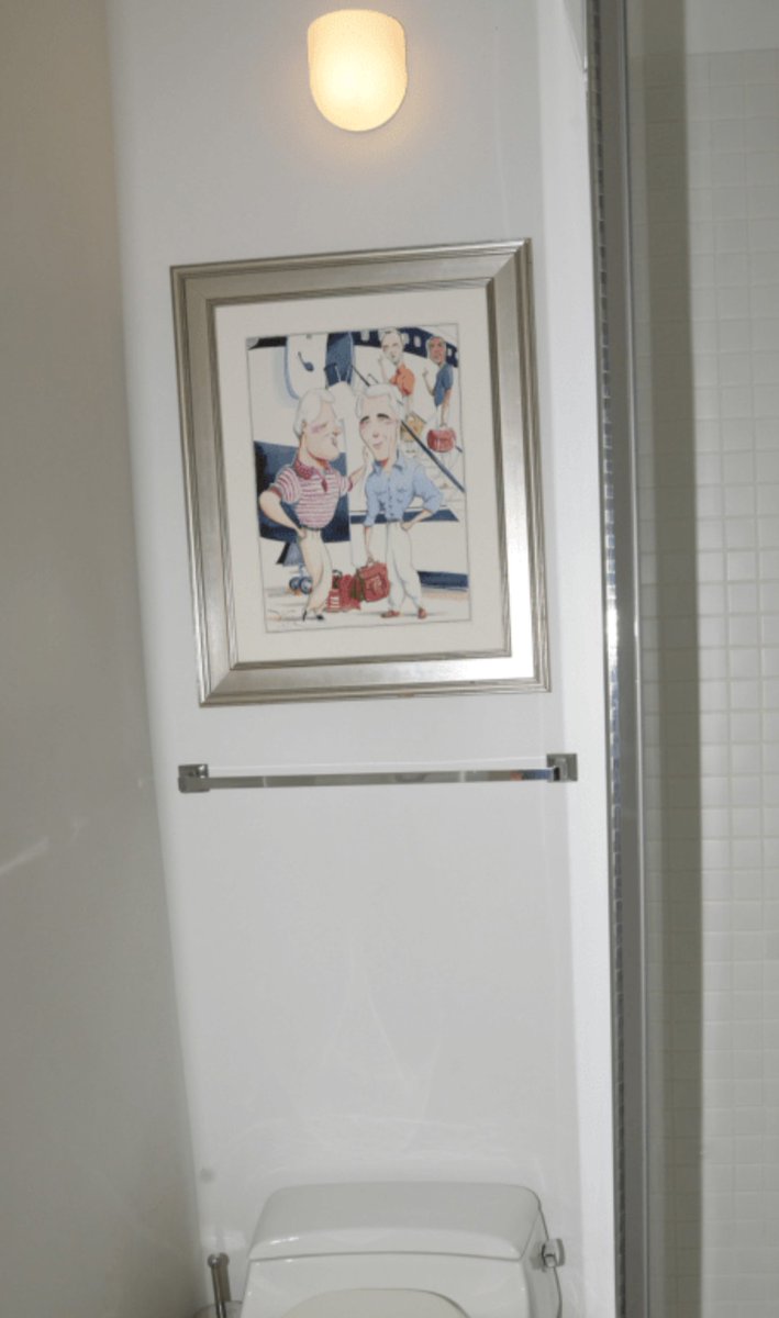 RenaiOG's tweet photo. Screen record on how to get to the picture files. I was already in, you'll get a "are you over  18" if you aren't already in. And the infamous Bill in a blue dress painting. Zoom in on the painting over the toilet, is that Bush &amp; Obama getting on his plane? https://t.co/OcWkggFWKf