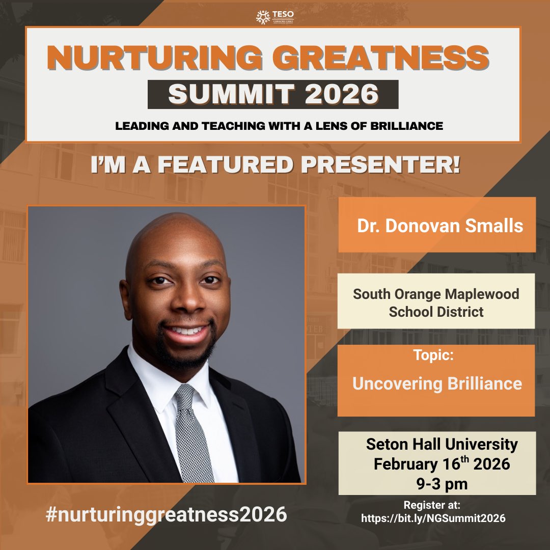 DonovanSmalls2's tweet photo. Grateful to be a featured presenter tomorrow at the Nurturing Greatness Summit at Seton Hall University. Excited to learn and lead alongside powerful voices in education. https://t.co/0h1LVqBikO