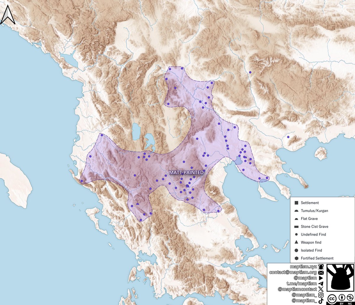 The Matt-Painted Pottery of Northern Greece, Southern Albania and Macedonia. Existing from 1600-1100bc, this Pottery is likely representative of the Phrygians/Bryges before their Migration to Anatolia. Pottery resembling Matt-Pain is also found in later Anatolian Phrygia.