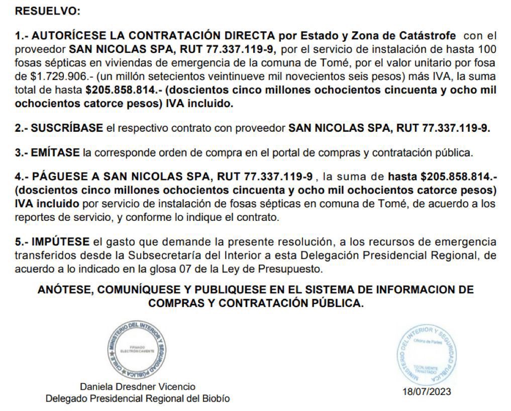 Y comenzaron con pozas sépticas para damnificados Tomé: $1.730.000 cada una
