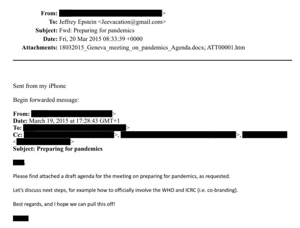 It comes as no surprise to anyone that the elites were planning the Covid 19 Pandemic for years before 2020 arrived. 

But it’s really surreal to see the actual emails proving that fact to be true. 

A 2015 email to Jeffrey Epstein revealed: 

Subject: “Preparing for Pandemics”