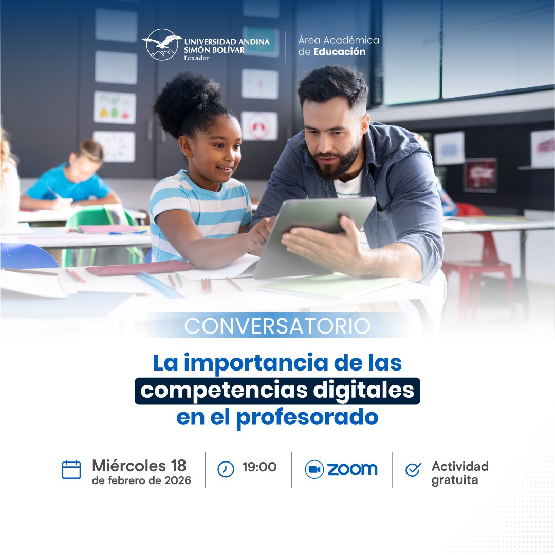 uasbecuador's tweet photo. 💻📚 𝗗𝗼𝗰𝗲𝗻𝗰𝗶𝗮 𝗱𝗶𝗴𝗶𝘁𝗮𝗹: 𝗹𝗮 𝗰𝗼𝗺𝗽𝗲𝘁𝗲𝗻𝗰𝗶𝗮 𝗾𝘂𝗲 𝗺𝗮𝗿𝗰𝗮 𝗹𝗮 𝗱𝗶𝗳𝗲𝗿𝗲𝗻𝗰𝗶𝗮

El conversatorio “𝗟𝗮 𝗶𝗺𝗽𝗼𝗿𝘁𝗮𝗻𝗰𝗶𝗮 𝗱𝗲 𝗹𝗮𝘀 𝗰𝗼𝗺𝗽𝗲𝘁𝗲𝗻𝗰𝗶𝗮𝘀 𝗱𝗶𝗴𝗶𝘁𝗮𝗹𝗲𝘀 𝗲𝗻 𝗲𝗹 𝗽𝗿𝗼𝗳𝗲𝘀𝗼𝗿𝗮𝗱𝗼” abre un espacio de diálogo sobre los desafíos actuales de la enseñanza, la integración tecnológica y el diseño de experiencias educativas innovadoras.

🎙️ 𝗜𝗻𝘁𝗲𝗿𝘃𝗶𝗲𝗻𝗲𝗻:
Enrique Segovia | Rommel Aguirre | Alexandra Aguirre
🎤 Modera: @jorgeballadares 

📅 𝟭𝟴 𝗱𝗲 𝗳𝗲𝗯𝗿𝗲𝗿𝗼 | ⏰ 𝟭𝟵𝗵𝟬𝟬
💻 𝗣𝗹𝗮𝘁𝗮𝗳𝗼𝗿𝗺𝗮 𝗭𝗼𝗼𝗺

🎟️ Inscripción gratuita: https://t.co/mhsQJyKoFF

#CompetenciasDigitales #EducaciónDigital #Docencia #InnovaciónEducativa #TIC #PosgradosUASB2026