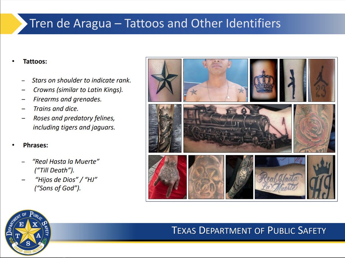 borderObserver's tweet photo. #FAQ
We are fortune enough to have follower @OSINT_OpSec find a verified source of tattoos used by Tren de Aragua (#TdA). He points to this image on page 4 of the linked #PDF from #TxDPS
https://t.co/EY1cOho1ut
#BorderObserver qt-faqs-379 https://t.co/XN4dgrBRvR