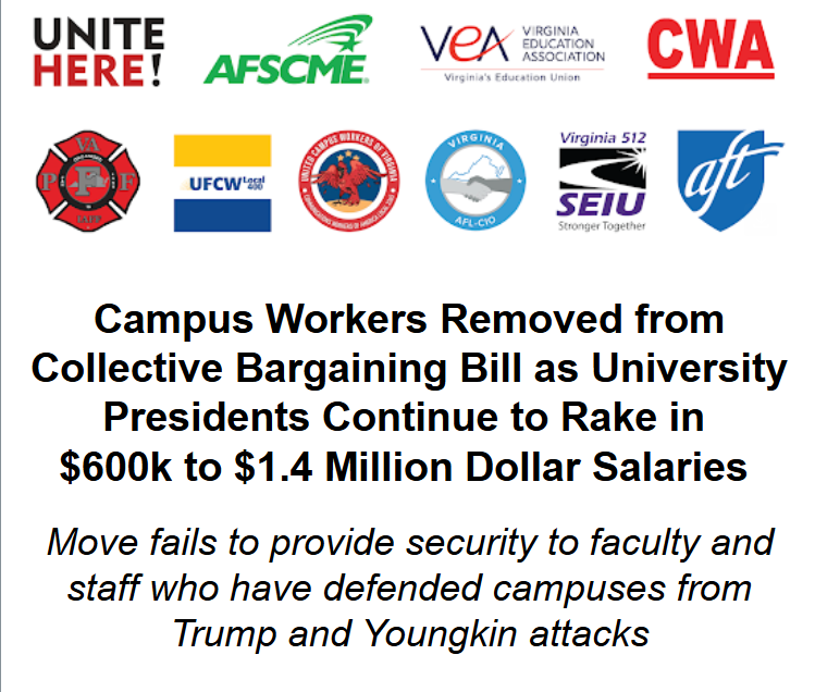 On Friday, we joined the AFL-CIO and several partner unions in releasing a statement about the choice to cut Higher Education from HB1263, Public Sector Collective Bargaining. A thread: