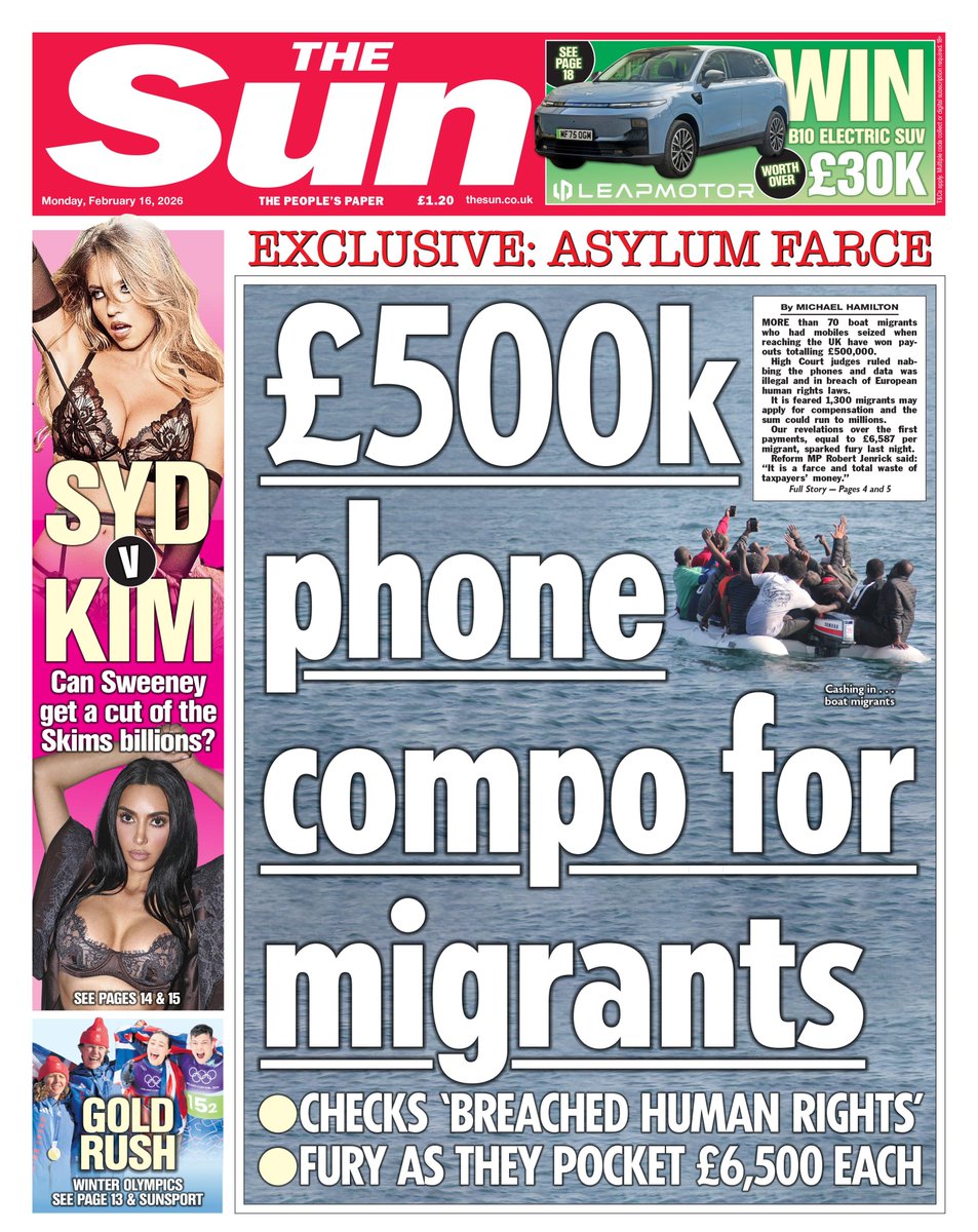 Tomorrow's front page: £500k phone compo for migrants

thesun.co.uk/news/38232984/…