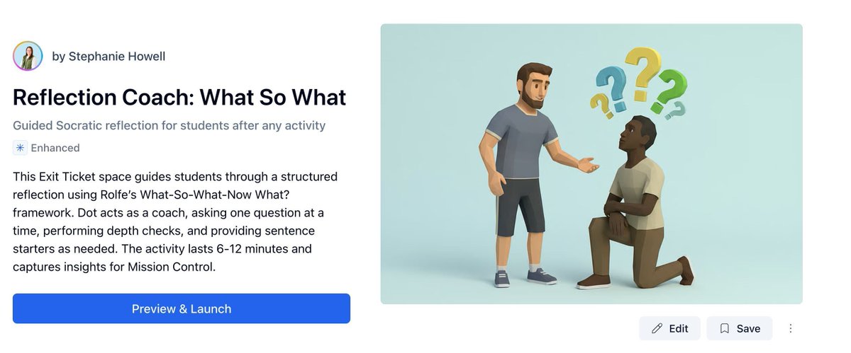 mrshowell24's tweet photo. Reflection Coach: What–So What guides students through meaningful reflection using a Socratic, step-by-step approach — one question at a time.

Quick (6–12 min), thoughtful, and insight-rich.
#StudentReflection #Metacognition #EdTech 
https://t.co/JEv1CpiyXX https://t.co/r5xraehOVm