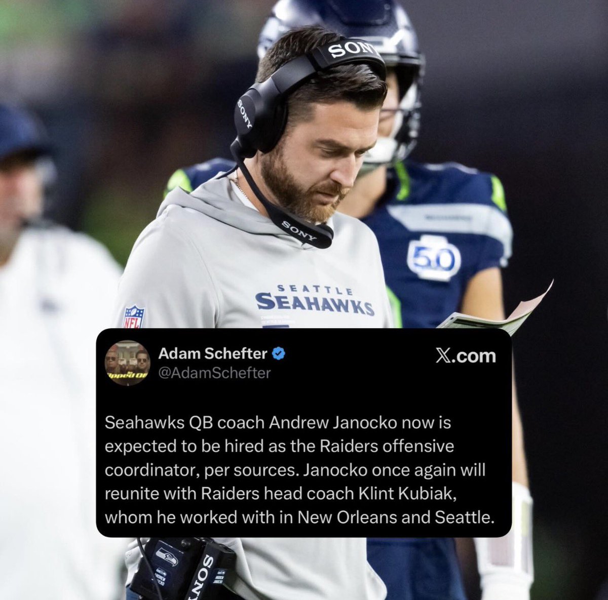 Seahawks QB coach Andrew Janocko is off to the Las Vegas Raiders as offensive coordinator