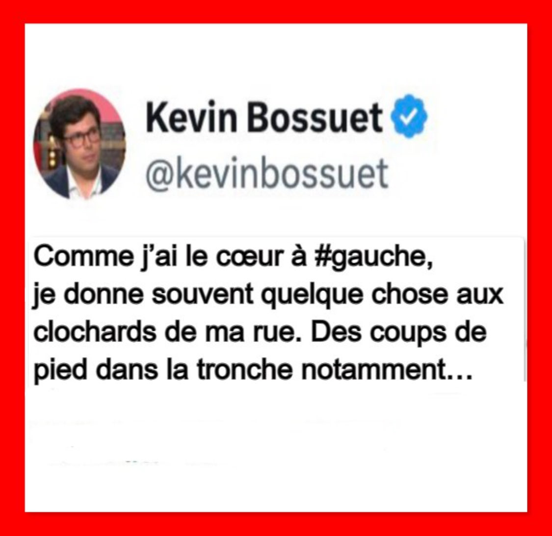 📢 Un des tweets de Kevin Bossuet ! 
Qui s'est empressé ! 
De supprimer !
Un des roquets de Bolloré qui sévit 
sur CNEWS ! 
Vive les captures d'écrans 😂