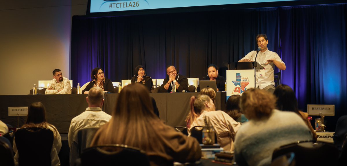 TCTELA's tweet image. TCTELA 61st Annual Conference Rewind⏪ 
Saturday had a fantastic teacher panel followed by a luncheon writing workshop, both hosted by the brilliant Matt de la Peña. Our annual Poetry Night was superb with many voices being shared! Mark your calendars for next year's conference!