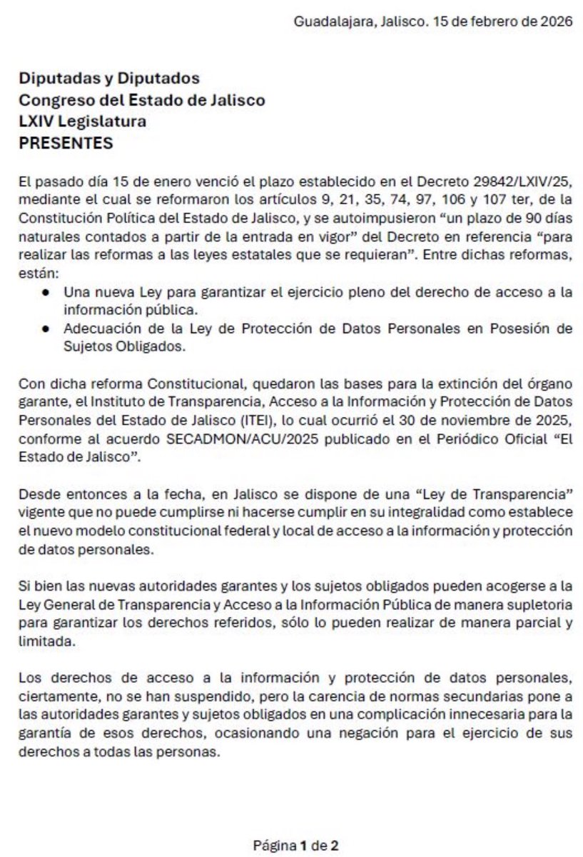 cmora79's tweet photo. Solicitamos de manera respetuosa al @LegislativoJal, pero exigente, no dilatar más las reformas necesarias derivadas del Decreto 29842/LXIV/25, mediante el cual se reformaron los artículos 9, 21, 35, 74, 97, 106 y 107 ter, de la Constitución Política del Estado de Jalisco https://t.co/jIO0yjDWRO