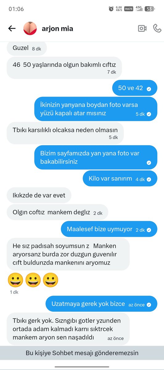 Kilodan yıkılıyorlar sayfalarında adam gibi resimleri yok kalın bacak dışında hadsizce yazılana bak biz kilolu çift zaten istemiyoruz derdimiz seks olsaydı hergün çift tek alırdık kimse kusura bakmasın fantazi diye de seksten soğumaya da niyetimiz yok utanmanızda yok yazarken