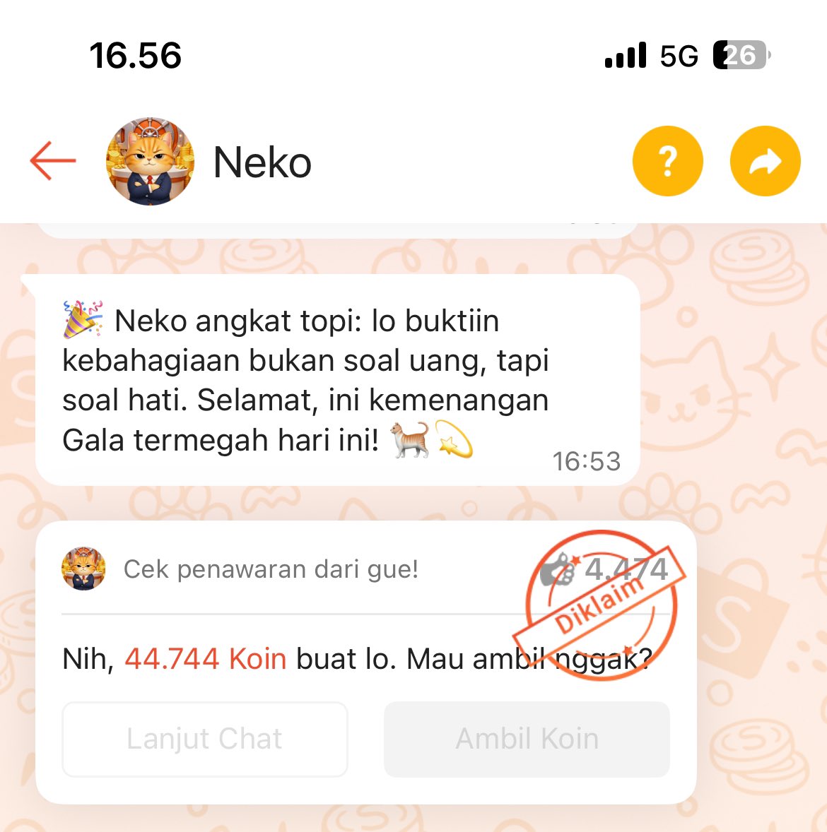 farahsoufana's tweet photo. @discountfess Kemarin. Gak nyangka beneran dia kasih koin 😭😭 https://t.co/FwsqGJi3HS