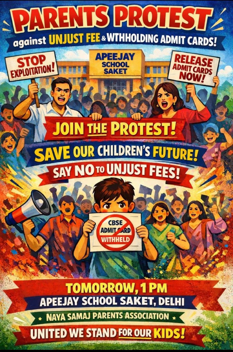 <a href="/gupta_rekha/">Rekha Gupta</a>
<a href="/ashishsood_bjp/">Ashish Sood</a> <a href="/Dir_Education/">DIRECTORATE OF EDUCATION Delhi</a> <a href="/cbseindia29/">CBSE HQ</a> Humble request to intervene timely &amp; act sternly against the culprits schools
Action should match with words. 
Parents ready for mass protest. Won’t tolerate any kind of harassment to their wards in the name of education.