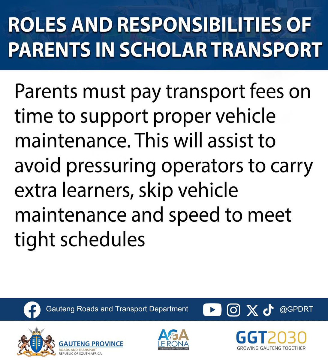 GPDRT_'s tweet photo. Scholar transport safety | ROLES AND RESPONSIBILITIES OF PARENTS IN SCHOLAR TRANSPORT 

#scholartransport #itstartswithyou #roadsafety #EThomaKaWena #GPBacktoSchool #Back2School #Gauteng https://t.co/PDF71NnD9q