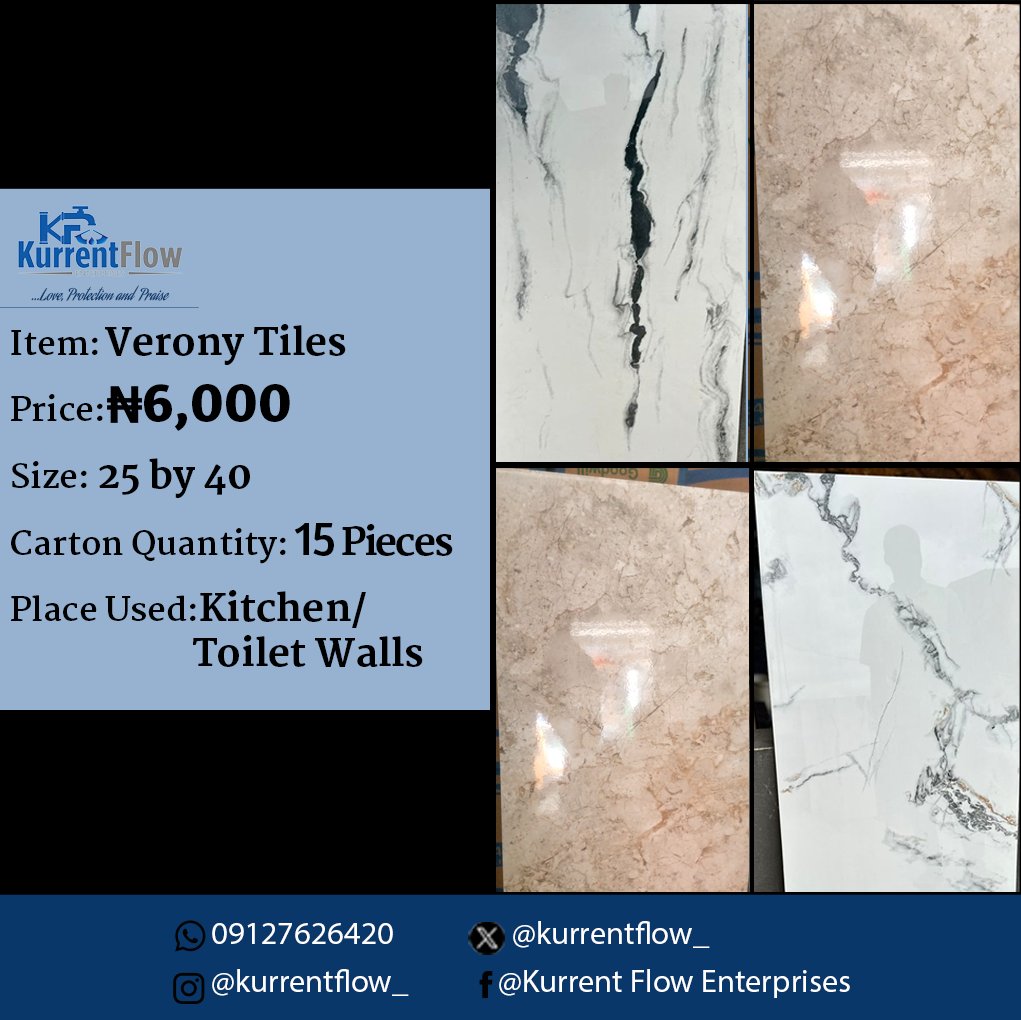 Boring walls? Crack that problem!  Verony Tiles: Marble-veined masterpieces, 25x40cm, 15/ctn for kitchen/toilet glow-ups. Luxe look at ₦6,000. Transform today @kurrentflow_ 09127626420