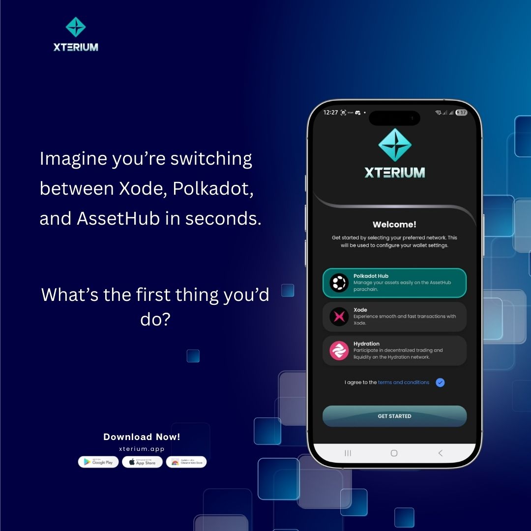 XteriumWallet's tweet photo. Switch between Xode, Polkadot, and AssetHub in seconds with Xterium — all in one wallet.
Where will you go first?
Download now and switch networks effortlessly.
#Xterium #Web3Wallet #Blockchain #DigitalAssets #Web3Experience #Polkadot #AssetHub https://t.co/Qj5Lv7PdG7