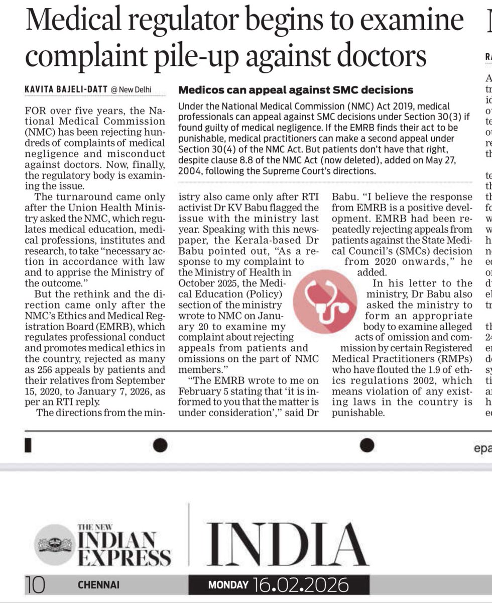 NMC to finally examine patient’s appeal on medical negligence

<a href="/NewIndianXpress/">The New Indian Express</a> <a href="/TheMornStandard/">TheMorningStandard</a> <a href="/drbabukv/">Dr Babu K V</a> <a href="/NMC_IND/">National Medical Commission</a> <a href="/IMAIndiaOrg/">Indian Medical Association</a> <a href="/imajdnnational/">IMA JDN National</a> <a href="/MoHFW_INDIA/">Ministry of Health</a> <a href="/OfficeofJPNadda/">Office of JP Nadda</a> <a href="/JPNadda/">Jagat Prakash Nadda</a> <a href="/FAIMA_INDIA_/">FAIMA Doctors Association</a> <a href="/FordaIndia/">FORDA INDIA</a>