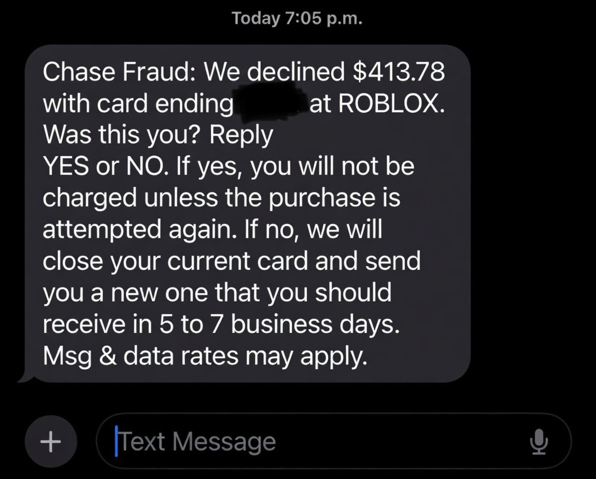 Just got a notification from my bank about "suspicious activity."

Someone tried to use my card to buy $400 worth of Roblox gift cards. I know exactly who it was. My 10-year-old.

I went into his room. He was on his iPad playing Roblox, very focused, trying to look innocent.

I
