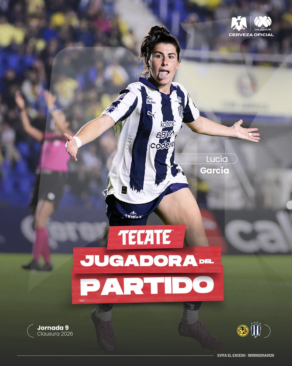 #TecateJugadoraDelPartido | Lucia García🏅

Su futbol la llevo a ser la más destacada de esta noche. ⭐️

🚀 Un gol en la recta final que significó el empate.

<a href="/CervezaTecate/">Cerveza Tecate</a>  | #TecatePorTi | #AMEvsRAY