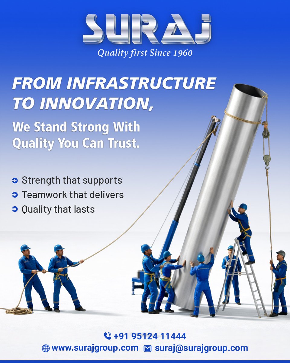 SurajLimited's tweet photo. Manufacturers of Stainless steel, Alloy steel & Carbon steel Pipes, Tubes, Fittings & Flanges.
#stainlesssteel #alloysteel #carbonsteel #pipingsolutions #seamlesspipes #pipes #tubes #buttweldfittings #fittings #flanges #rings #surajltd #qualityfirstsince1960 https://t.co/ZWiz95up03