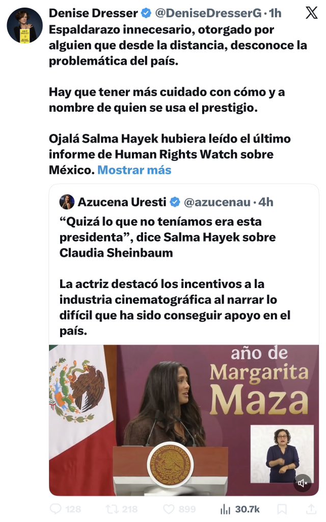 AMO que la fifirrada esté enojadísima con Salma Hayek por reconocer el trabajo de la Presidenta <a href="/Claudiashein/">Claudia Sheinbaum Pardo</a>. 

El viernes andaban festejando victorias pírricas, que solo lograron en su mentecillas diminutas…