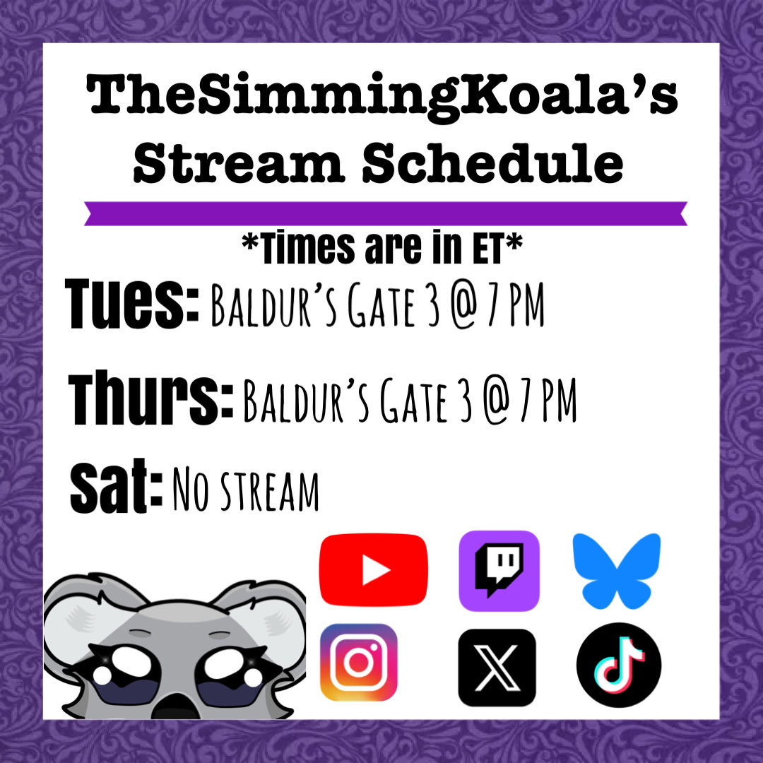 Forgot this was a thing I had to post, but here’s this week’s schedule.