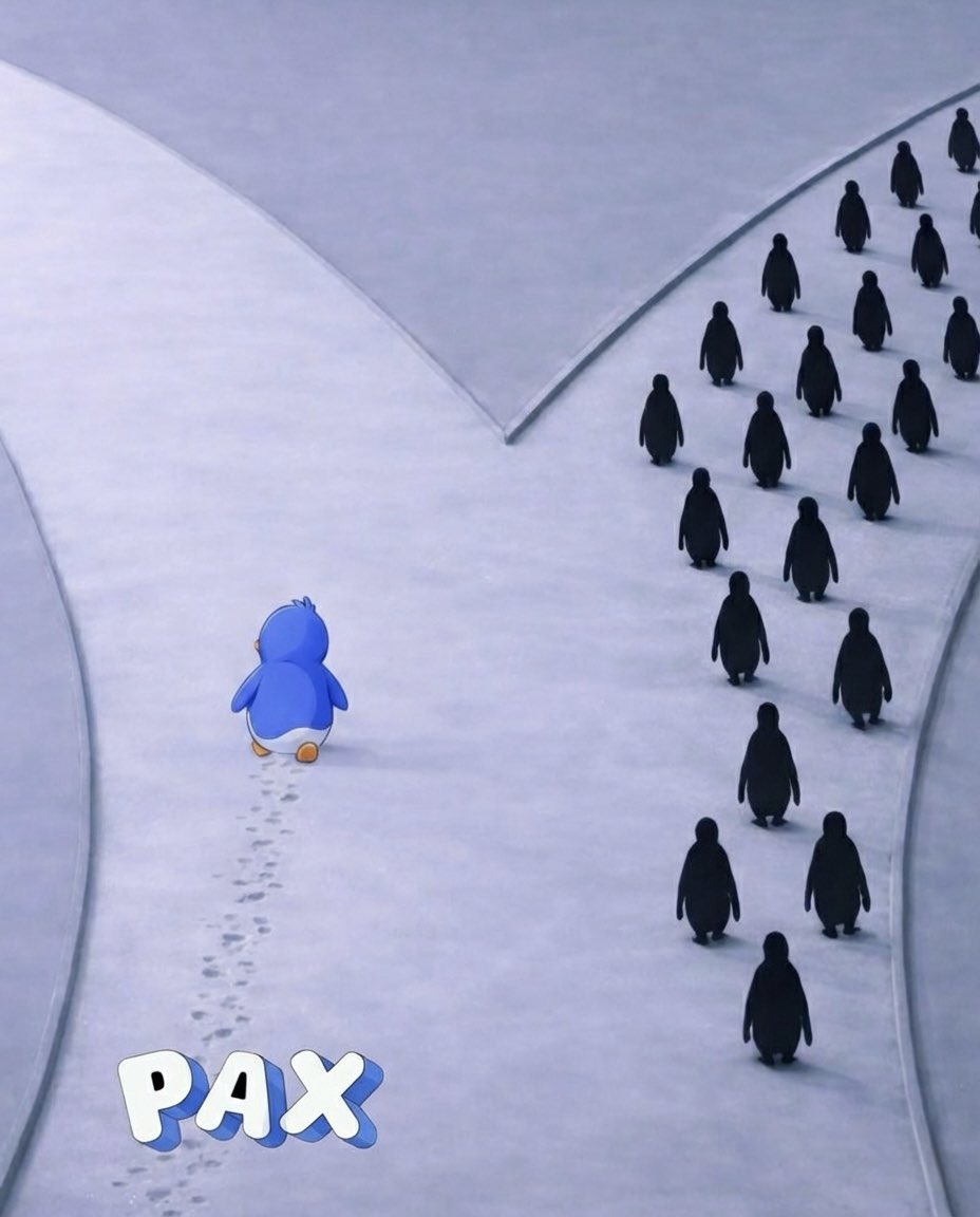 One penguin walking his own path while the colony follows the curve → that’s $PAX energy 🐧📈💙