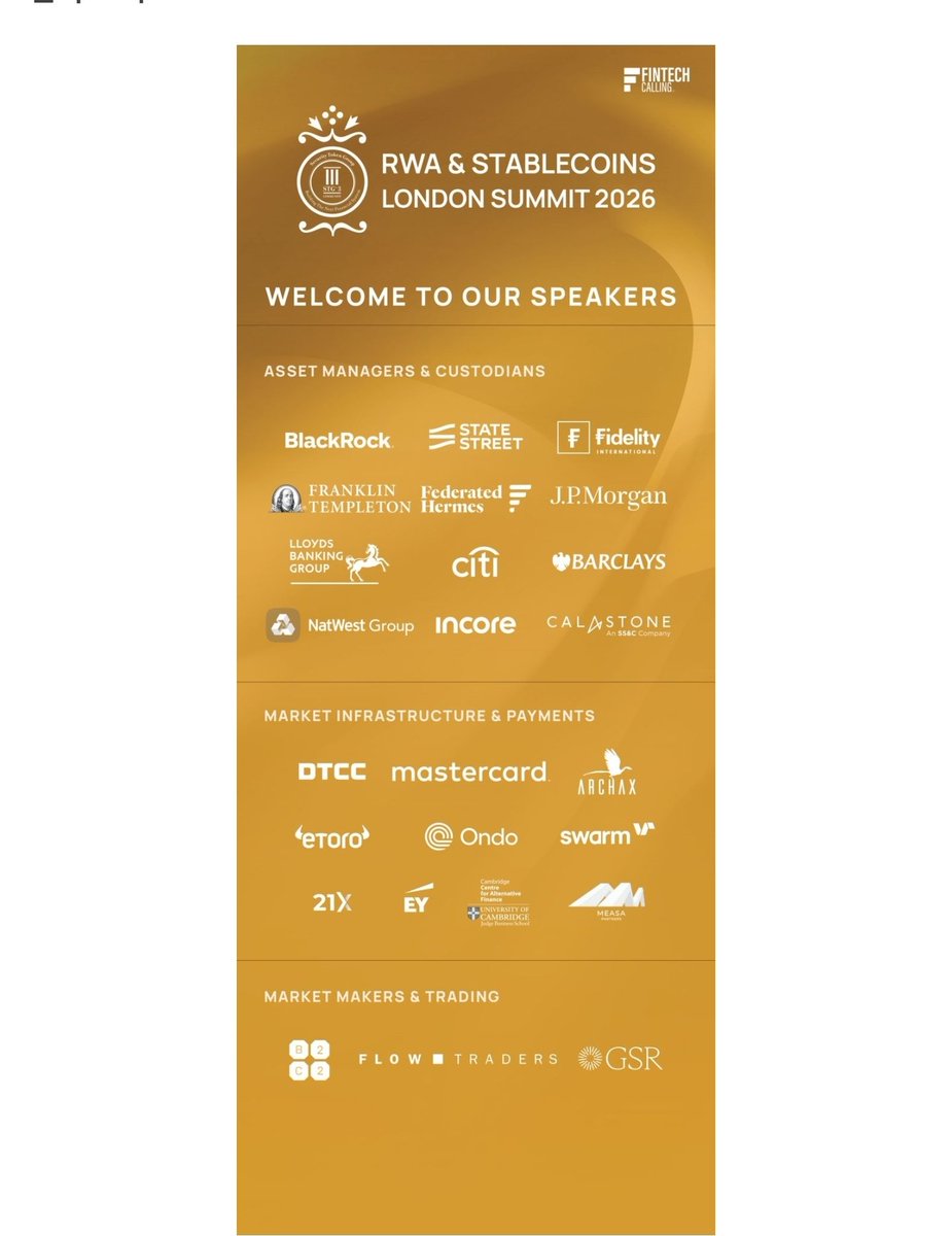 SYCR6h8A4qUyAHf's tweet photo. https://t.co/lKgtIrMLMp

/#RWA &amp; #STABLECOINS #LONDON SUMMIT 2026/
(#BlackRock #STATE STREET
#Fidelity #INTERNATIO #FRANKLIN #ΤΕΜPLETON #Federated Hermes
J.P.#Morgan #LLOYDS #BANKING GROUP #cíti #BARCLAYS #NatWest Group #Incore #CALASTONE
#DTCC #mastercard #ARCHAX(#Hedera) https://t.co/GIaHd06gye
