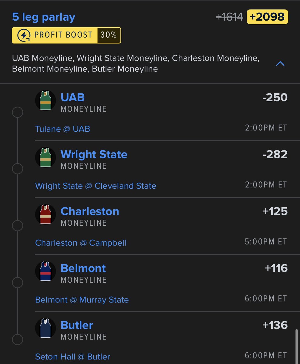CBB ML Lotto

Good Luck If Tailing🍀

t.me/+sJB_jze5SPBhO…

#PrizePicks | #Underdog | #Fliff | #Chalkboard | #GamblingX I #PropBets | #NBAX  | #NBA | #PlayerProps | #Draftkings