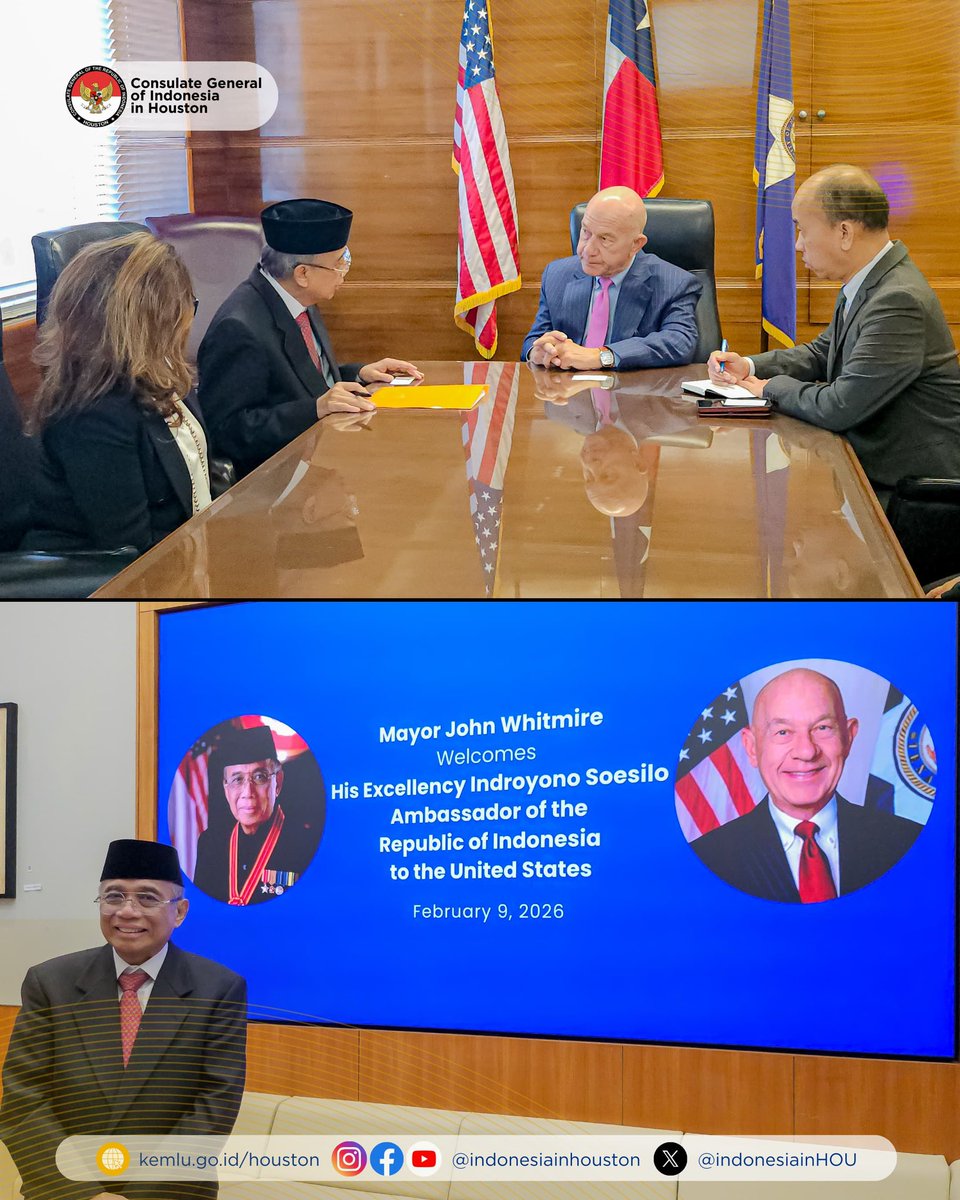 The Ambassador of the Republic of Indonesia to the US, and the Consul General of the Republic of Indonesia in Houston, paid a courtesy call to the Mayor of Houston.

Following the meeting, the Ambassador visited the USS Houston Monument at Sam Houston Park.

#IniDiplomasi