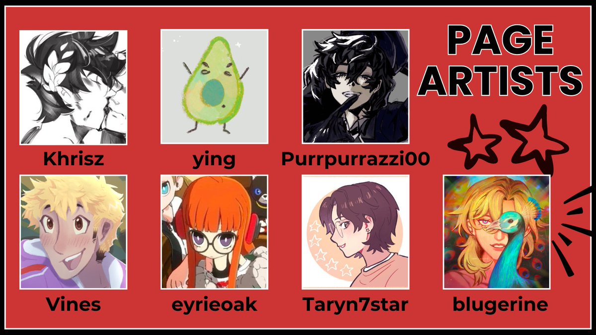 p5jokerzine's tweet photo. Page Artists:
@saewokhrisz 
@snowkying 
@purrpurrazzi00 
@DefinedVines 
@eyrieoak 
@taryn7star 
@blugerine https://t.co/mUExGjJy89