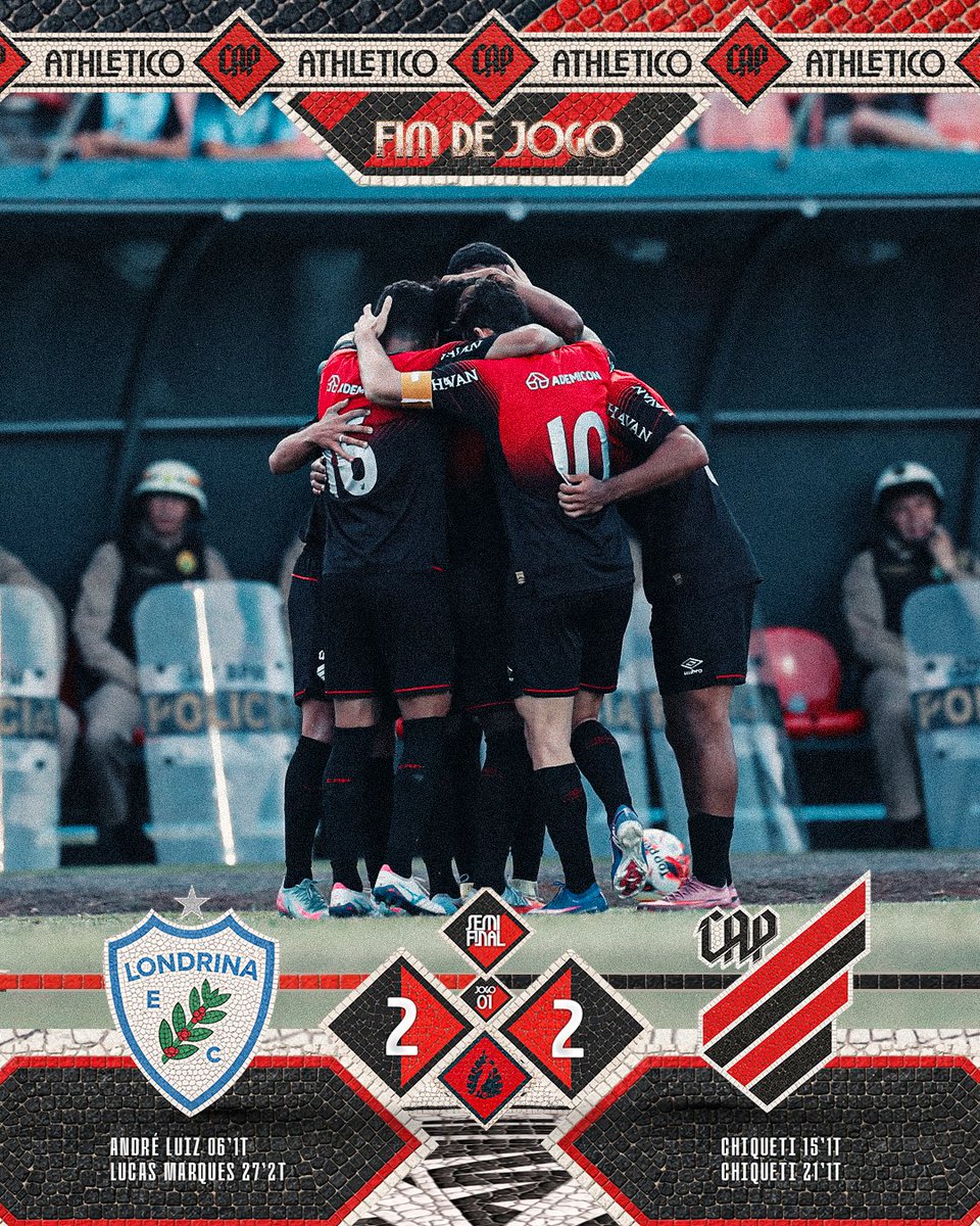 AthleticoPR's tweet photo. Empate em Londrina.
A vaga será decidida na Arena da Baixada, no domingo, dia 22!

VAMOS, FURACÃO! 🌪️
#Paranaense2026 https://t.co/NfOtv3GTDA