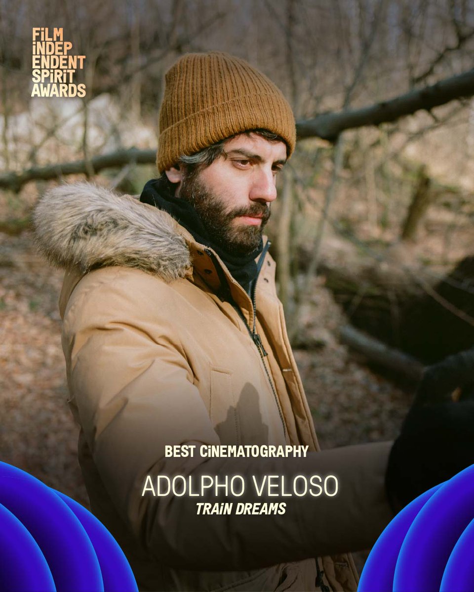 We got the shot! Adolpho Veloso wins Best Cinematography for ‘Train Dreams’. #SpiritAwards