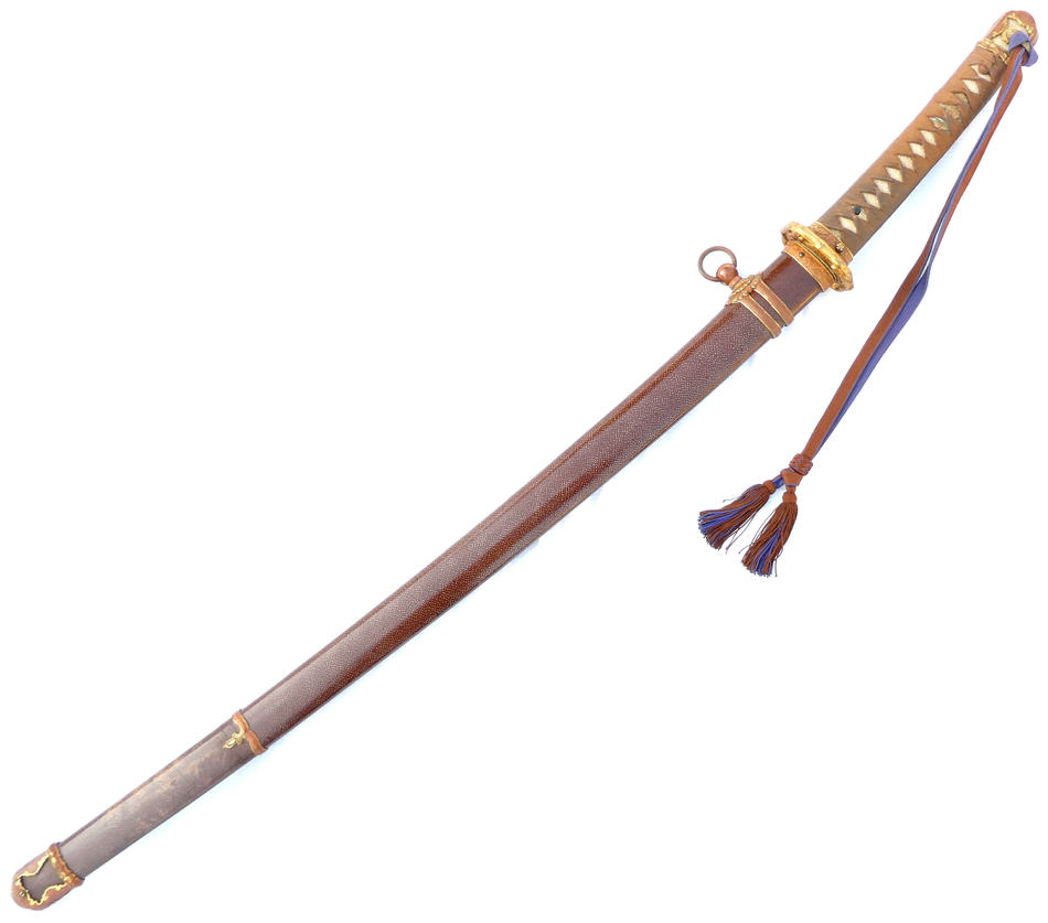 日本陸軍の将校用の九八式軍刀の拵えになります。 鞘が研ぎ出し鮫皮を