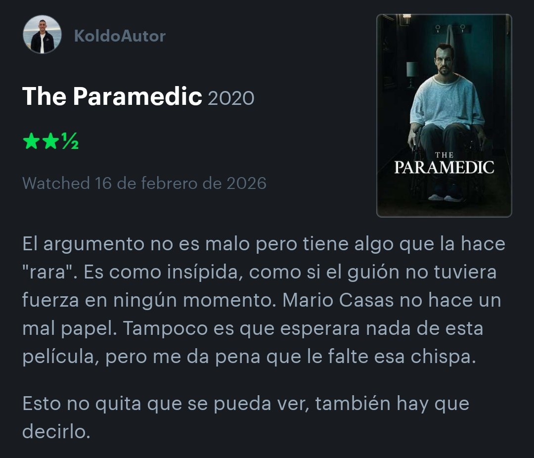 koldo_author's tweet photo. EL PRACTICANTE (2020)
(★★½)✍️
#ElPracticante #reseña #letterboxd https://t.co/RBffQ44pQQ
