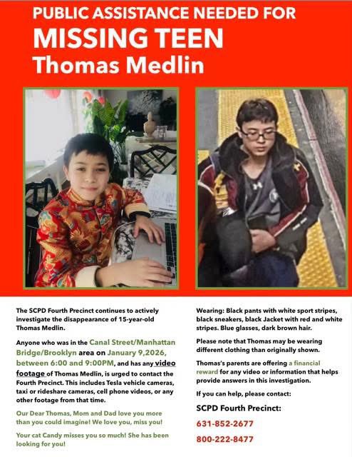 AlysiaStern's tweet photo. Hi Sir, 
@elonmusk It’s been 37 days since Thomas Medlin disappeared. On Jan 9, one camera shows him walking onto the Manhattan Bridge. His phone timestamps confirm the moment. After that there’s nothing. No footage. No answers. As families prepare to celebrate Lunar New Year, a time of reunion and hope, his family is facing another empty chair. In the most surveilled city in the world, how does someone vanish between cameras? Can Starlink help uncover what’s missing? Please help us amplify this. #FindThomasMedlin