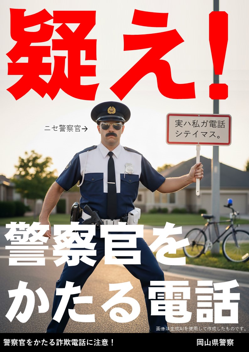 生活安全企画課】 警察官をかたって電話をかけ、「あなたの口座が犯罪