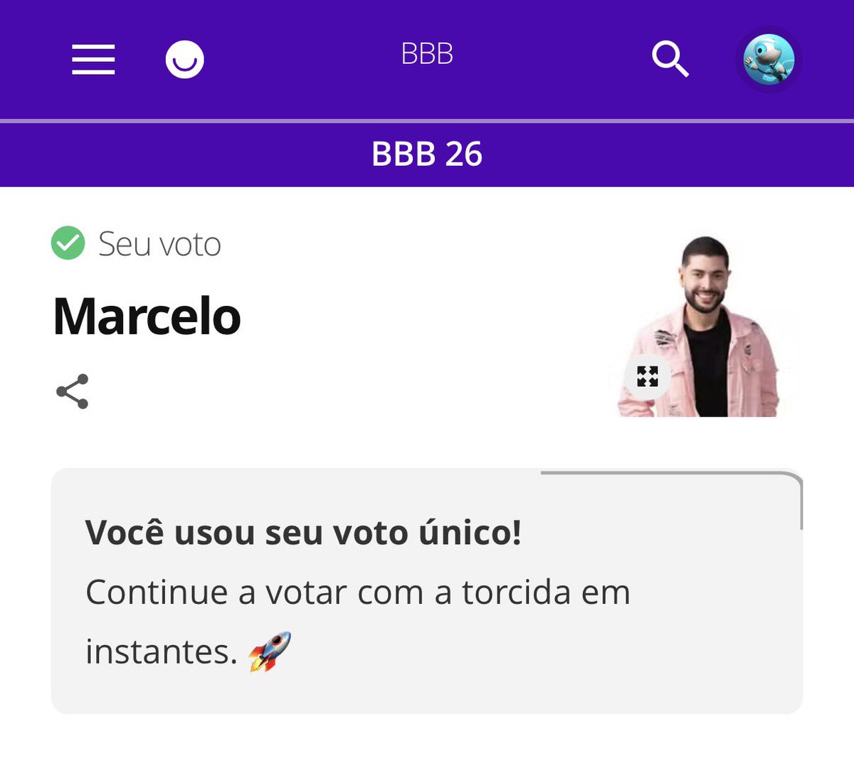 🪧 PEDAGIO DO VOTO ÚNICO #ForaMarcelo

votem fora MARCELO, RT aqui e comente print do seu voto

📲: gshow.globo.com/realities/bbb/…