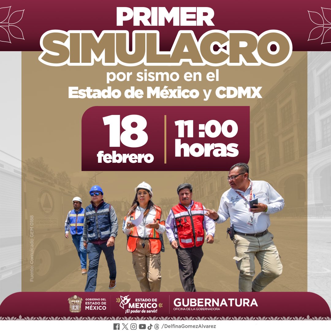 📢 ¡Súmate al #PrimerSimulacro2026!
Trabajemos juntos por un #EdoMéx más preparado ante sismos, fortaleciendo la cultura de la prevención.
 
 #ElPoderDeServir